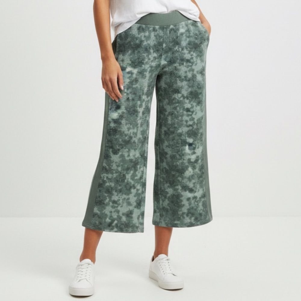 LOGO Life by Lori Goldstein Regular Waffle Knit Wide Leg Pant Green Tie Dye M